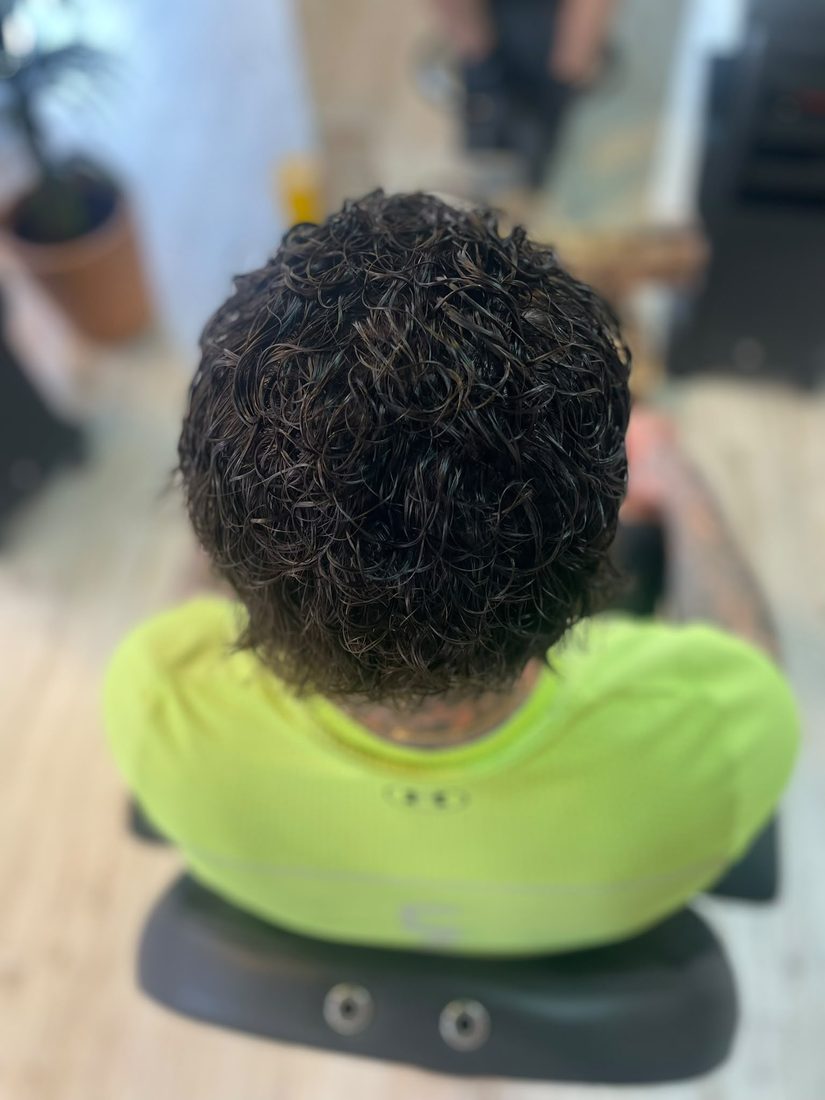 Tight curls, top-down view